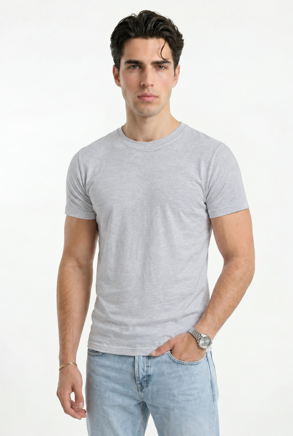 Cloud Cotton® MuscleFit Gris jaspe claro — Modelo de frente