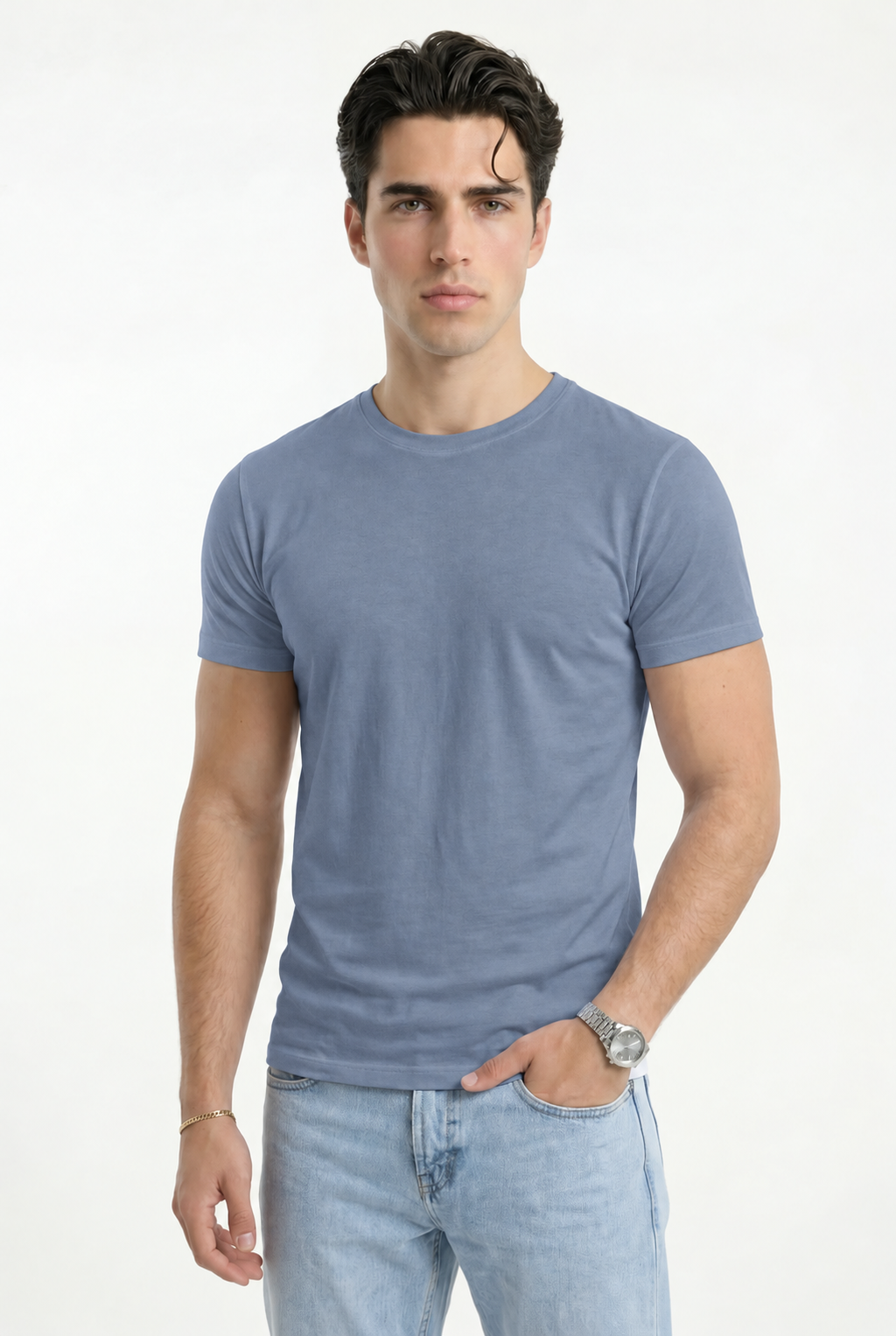Cloud Cotton® MuscleFit Stonewash Blue — Modelo de frente