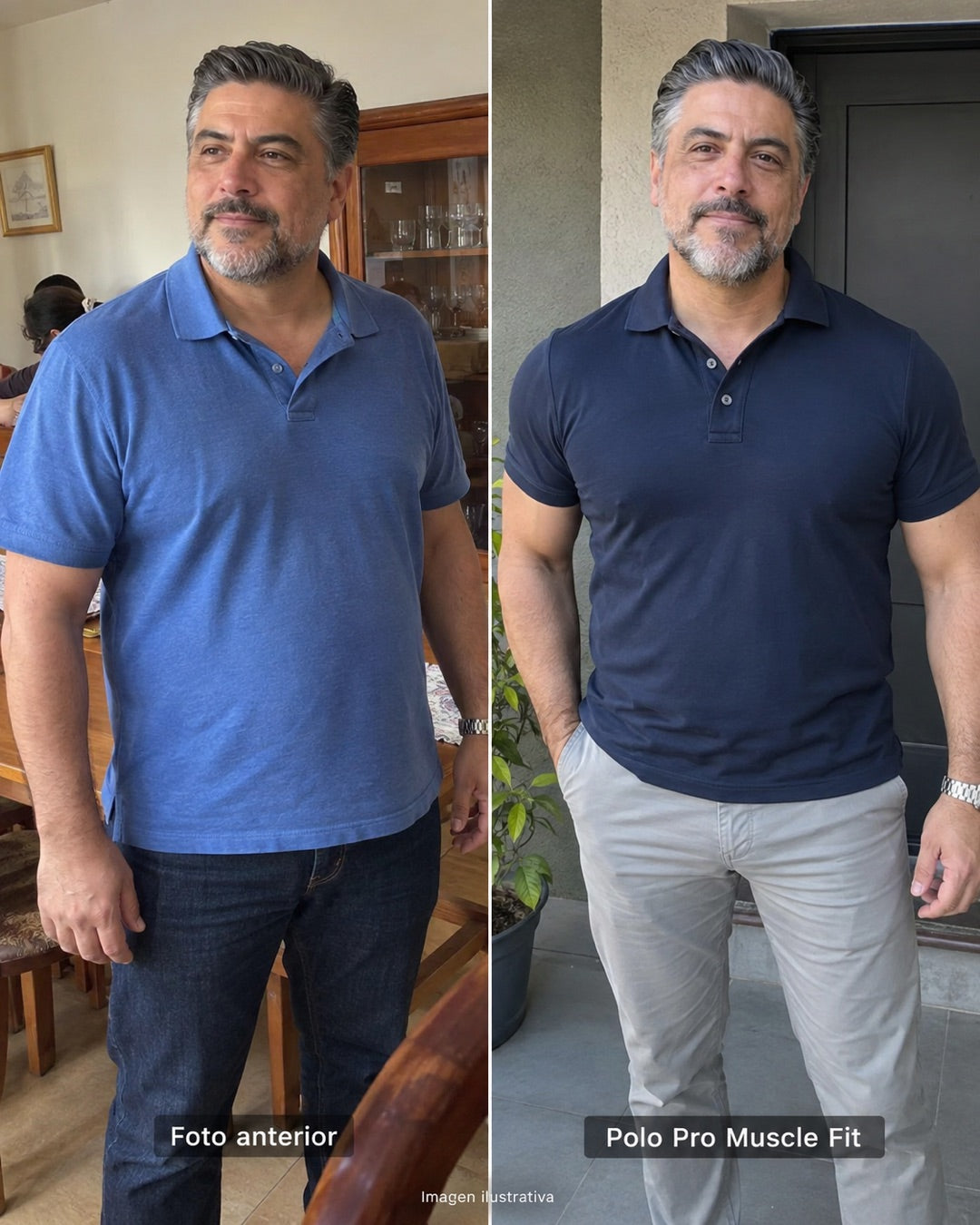 Comparación ilustrativa del ajuste de una playera regular y Muscle Fit