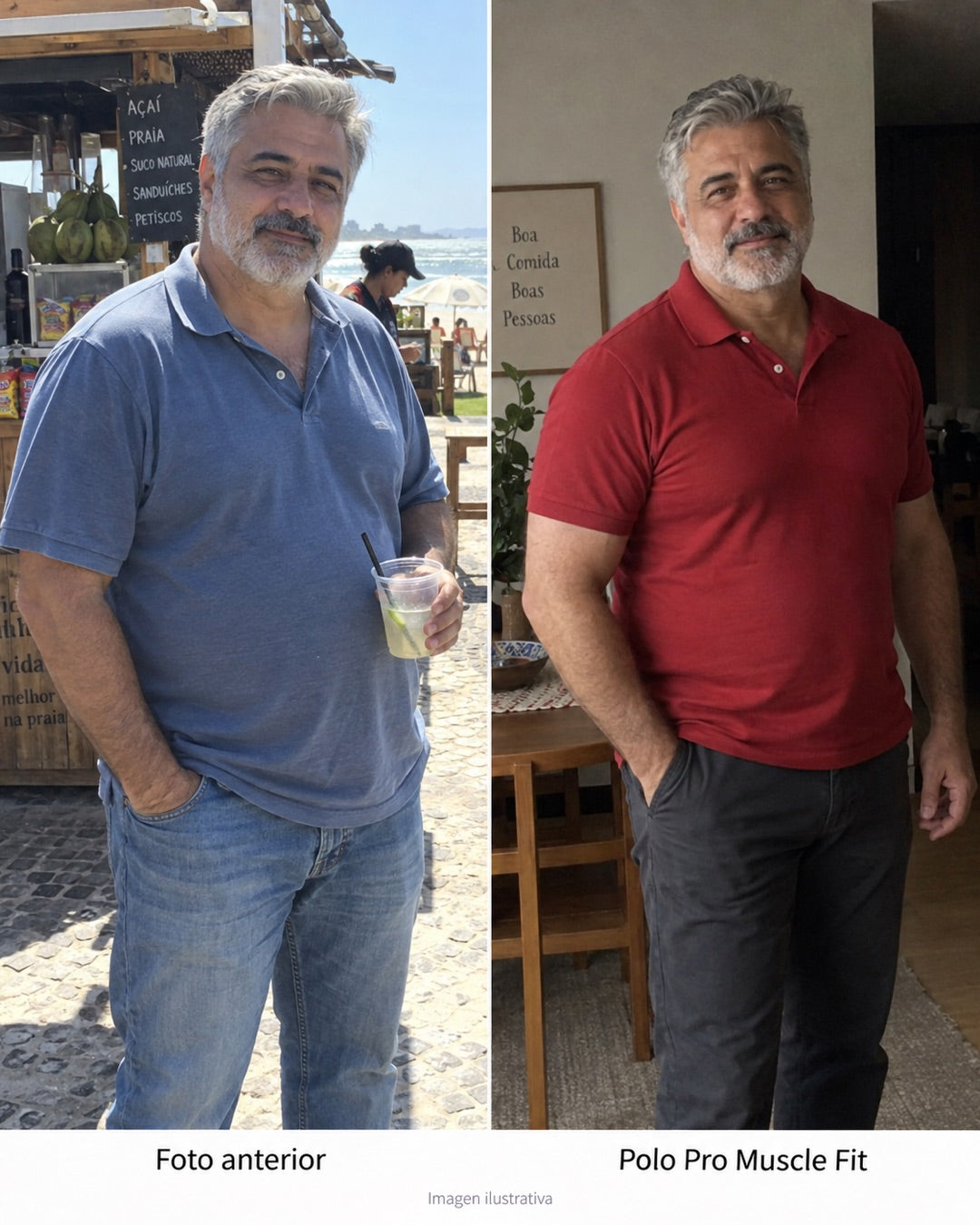 Comparación ilustrativa del ajuste de una playera regular y Muscle Fit