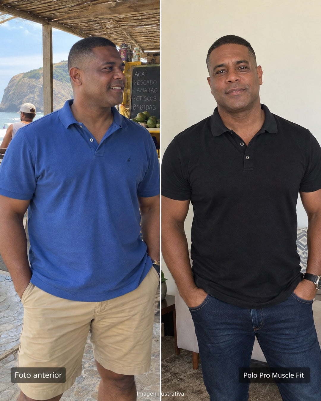 Comparación ilustrativa del ajuste de una playera regular y Muscle Fit