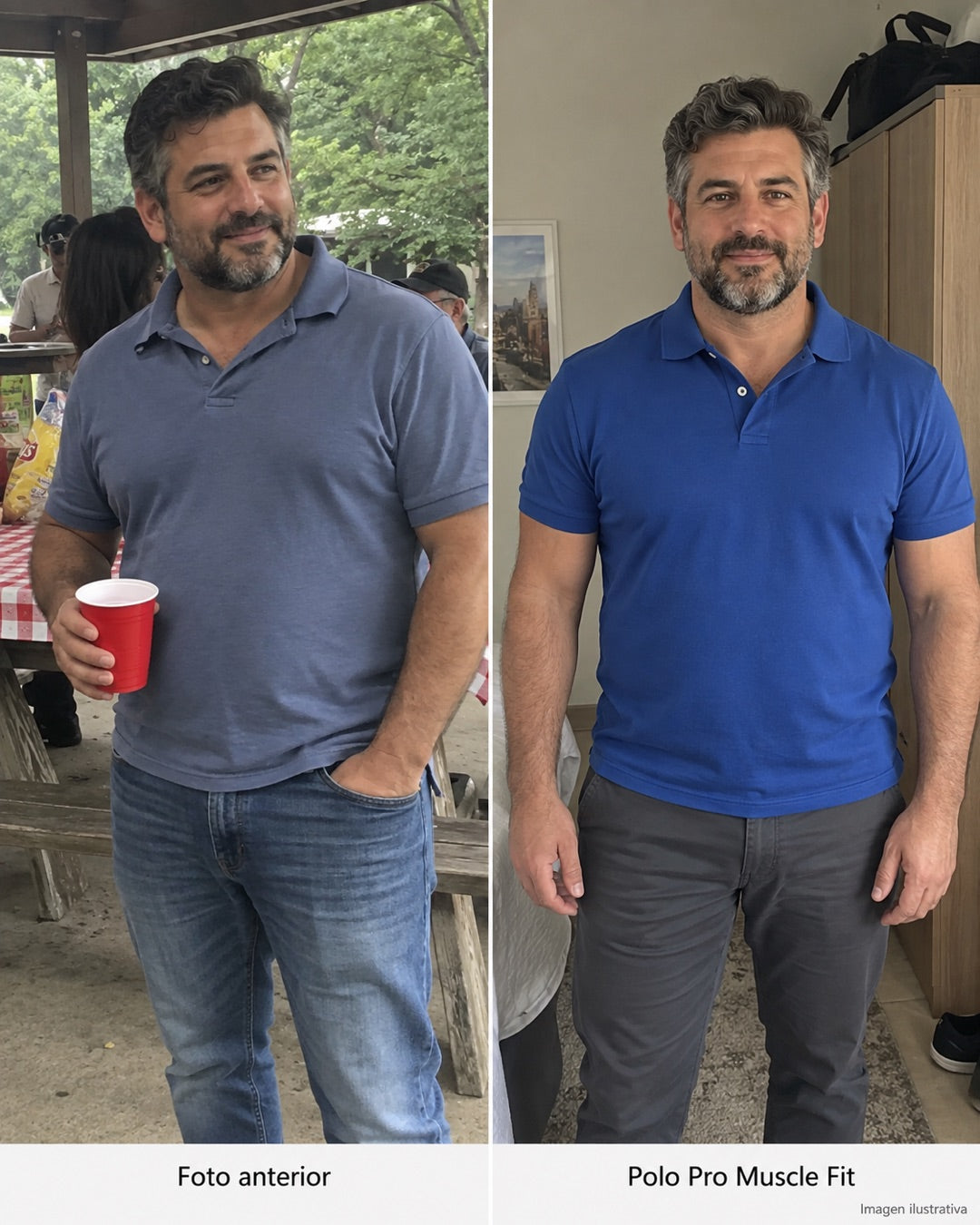 Comparación ilustrativa del ajuste de una playera regular y Muscle Fit