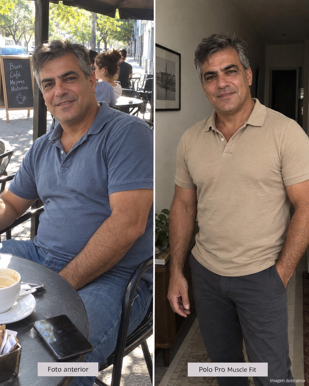 Comparación ilustrativa del ajuste de una playera regular y Muscle Fit